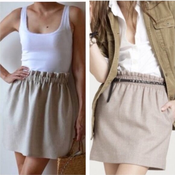 J. Crew Light Grey 100% Linen Paper-bag Mini Summer Skirt Size 8 - Picture 11 of 12